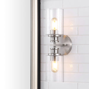 Jules Cylinder 2-Light Iron/Seeded Glass Farmhouse Contemporary LED Wall Sconce