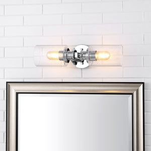 Jules Cylinder 2-Light Iron/Seeded Glass Farmhouse Contemporary LED Wall Sconce