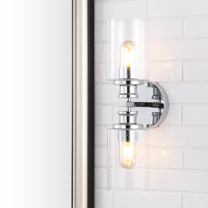 Jules Cylinder 2-Light Iron/Seeded Glass Farmhouse Contemporary LED Wall Sconce