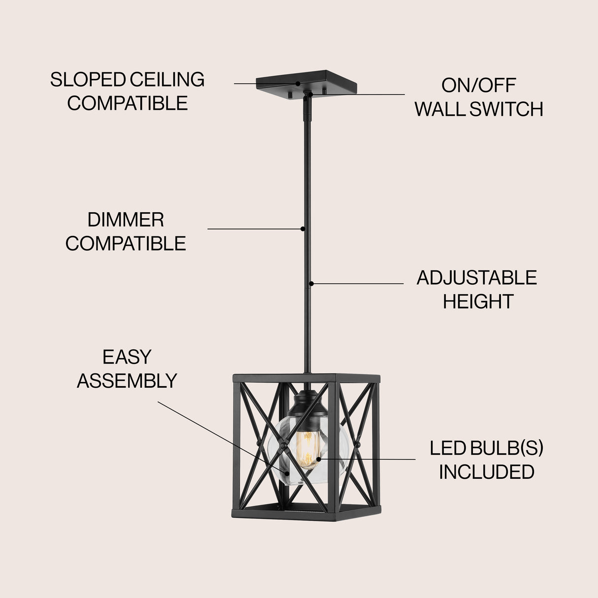 Amara 1-Light Industrial Farmhouse Iron/Glass LED Pendant