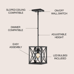 Amara 1-Light Industrial Farmhouse Iron/Glass LED Pendant