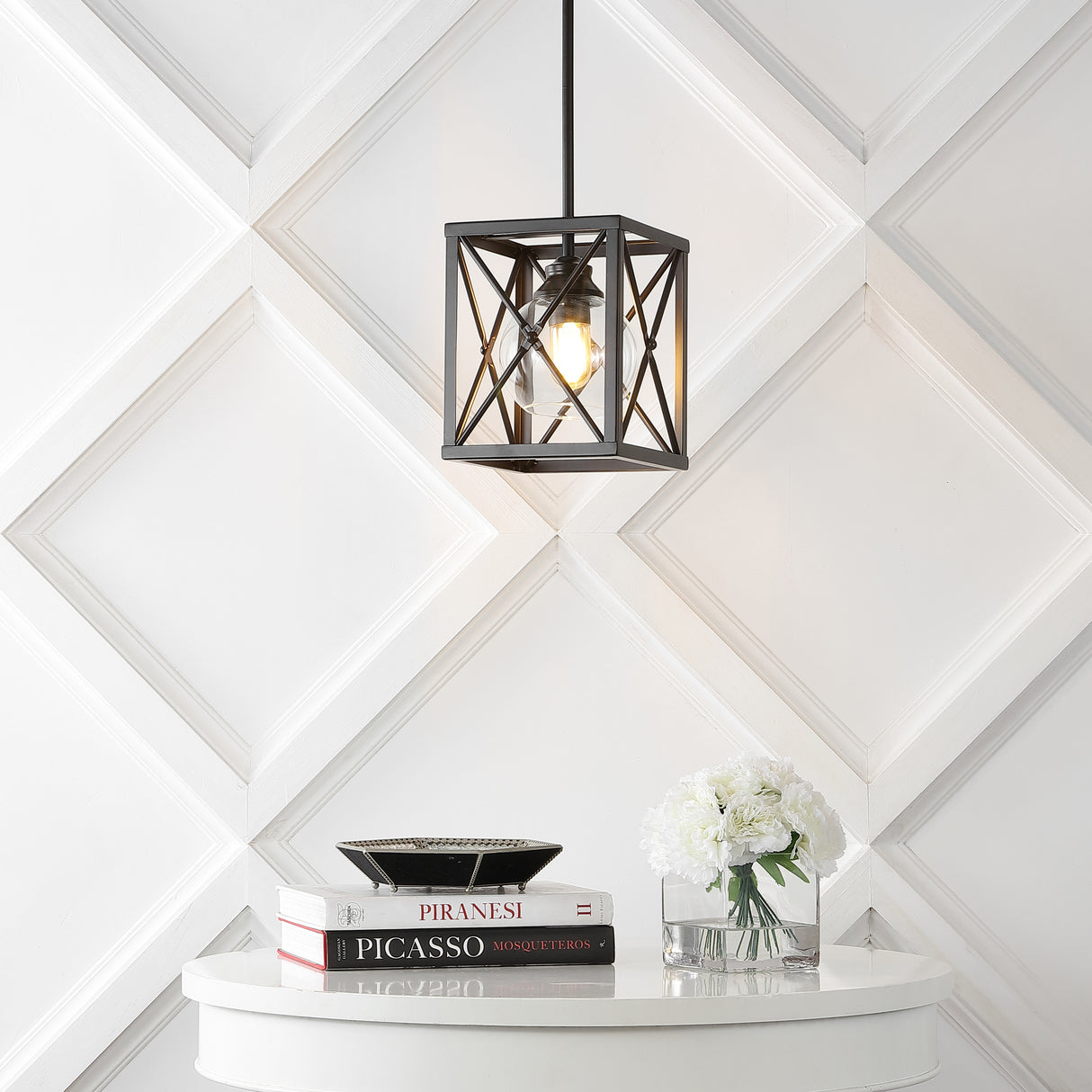 Amara 1-Light Industrial Farmhouse Iron/Glass LED Pendant