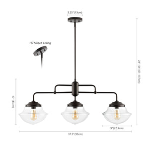 Avery 3-Light Industrial Farmhouse Rustic Iron/Glass Linear LED Pendant