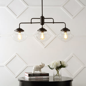 Avery 3-Light Industrial Farmhouse Rustic Iron/Glass Linear LED Pendant