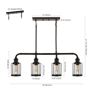 Abbott 4-light farmhouse industrial iron/glass linear led pendant
