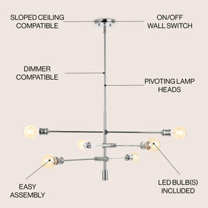 Atlas 6-Light Modern Vintage Iron Arm-Adjustable LED Pendant