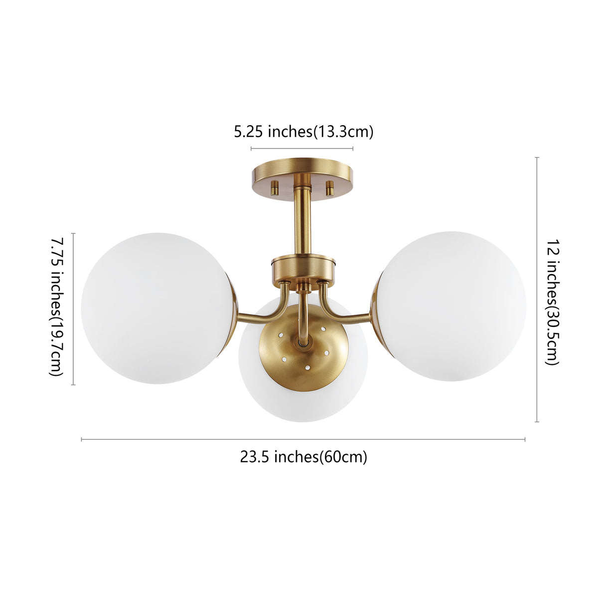 Olivier 3-light bohemian farmhouse iron/frosted glass led semi flush mount
