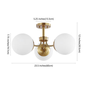 Olivier 3-light bohemian farmhouse iron/frosted glass led semi flush mount