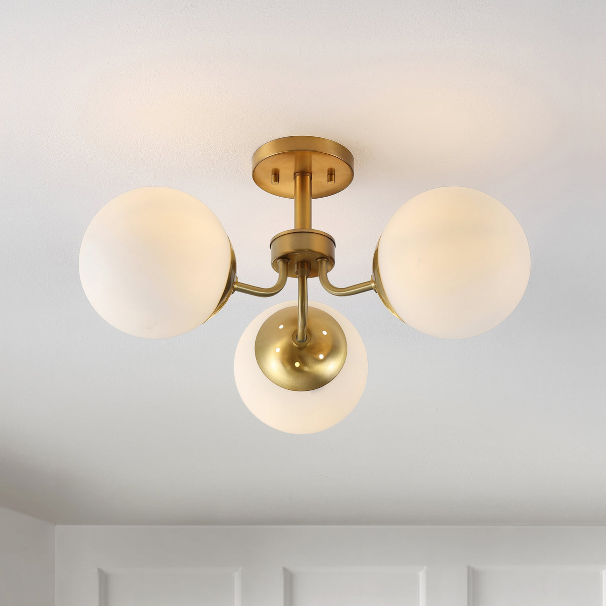 Olivier 3-light bohemian farmhouse iron/frosted glass led semi flush mount