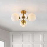 Olivier 3-light bohemian farmhouse iron/frosted glass led semi flush mount