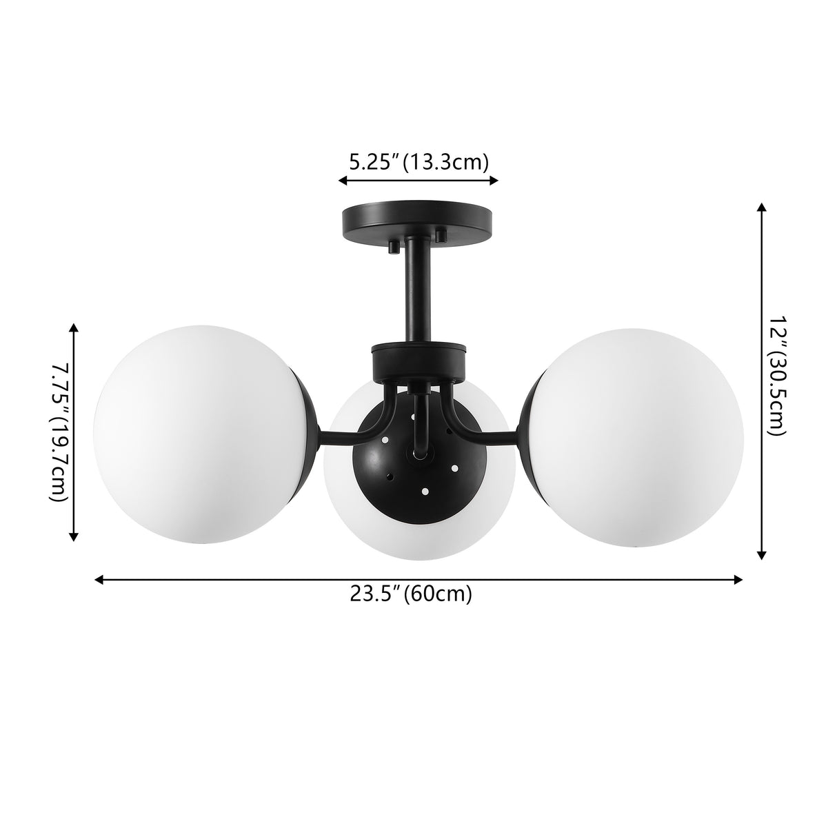 Olivier 3-light bohemian farmhouse iron/frosted glass led semi flush mount