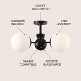 Olivier 3-light bohemian farmhouse iron/frosted glass led semi flush mount