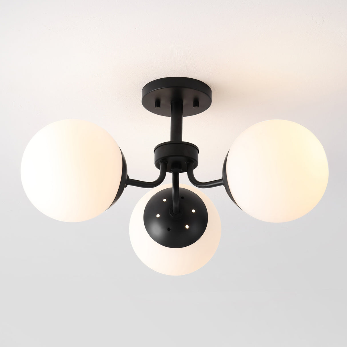Olivier 3-light bohemian farmhouse iron/frosted glass led semi flush mount