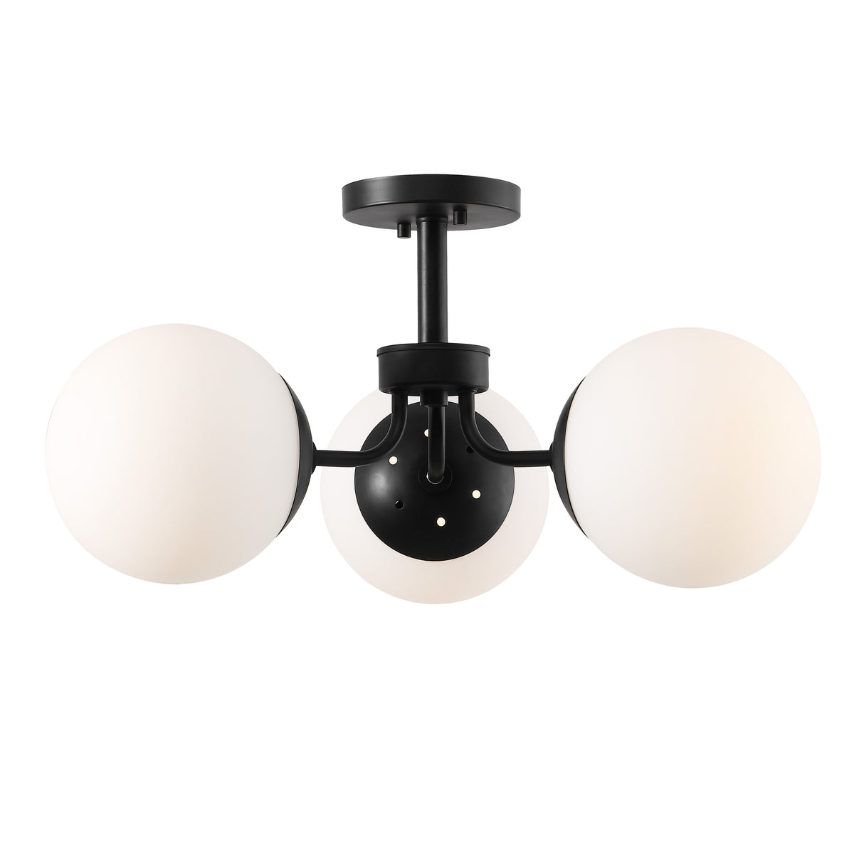 Olivier 3-light bohemian farmhouse iron/frosted glass led semi flush mount