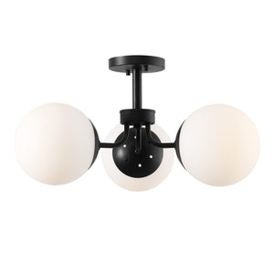 Olivier 3-light bohemian farmhouse iron/frosted glass led semi flush mount