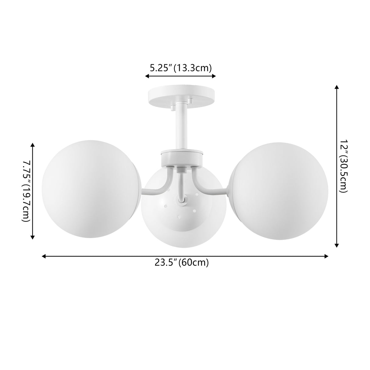 Olivier 3-light bohemian farmhouse iron/frosted glass led semi flush mount