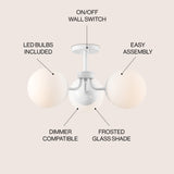 Olivier 3-light bohemian farmhouse iron/frosted glass led semi flush mount