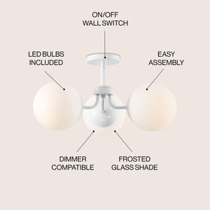 Olivier 3-light bohemian farmhouse iron/frosted glass led semi flush mount