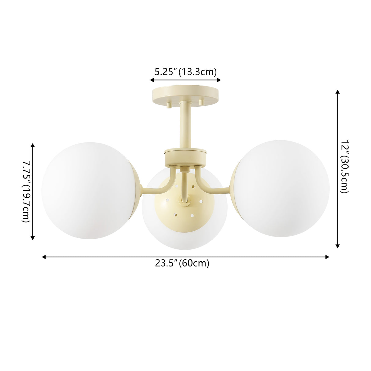 Olivier 3-light bohemian farmhouse iron/frosted glass led semi flush mount