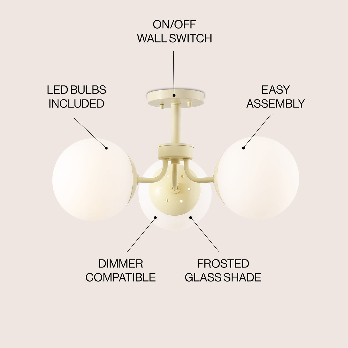 Olivier 3-light bohemian farmhouse iron/frosted glass led semi flush mount