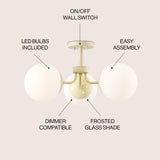 Olivier 3-light bohemian farmhouse iron/frosted glass led semi flush mount