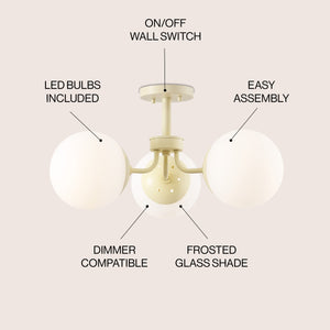 Olivier 3-light bohemian farmhouse iron/frosted glass led semi flush mount