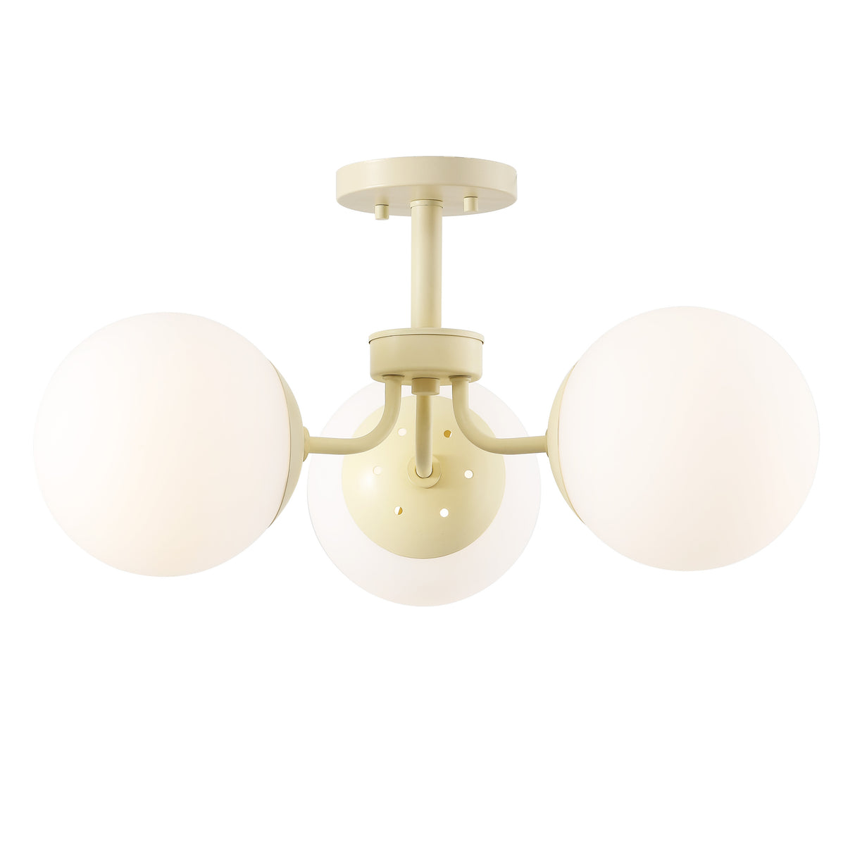 Olivier 3-light bohemian farmhouse iron/frosted glass led semi flush mount