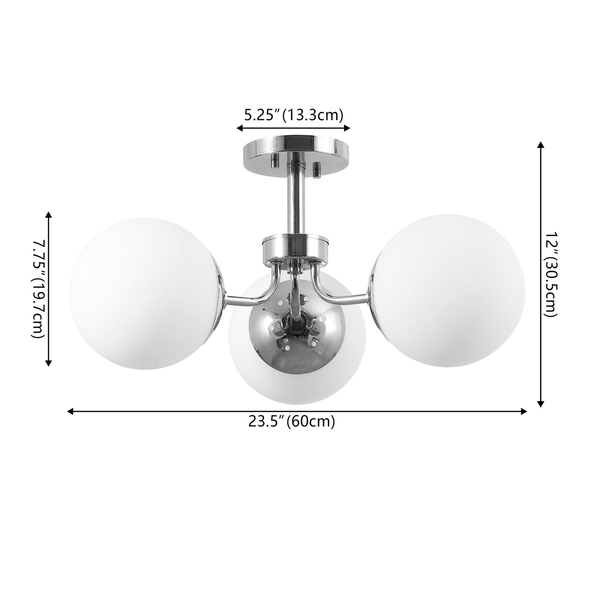 Olivier 3-light bohemian farmhouse iron/frosted glass led semi flush mount
