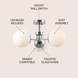 Olivier 3-light bohemian farmhouse iron/frosted glass led semi flush mount