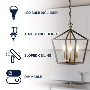 Ojai 3-Light Iron Classic Modern Pagoda LED Pendant Lantern