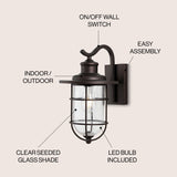 Westfield 1-Light Iron/Seeded Glass Rustic Industrial Cage LED Outdoor Sconce
