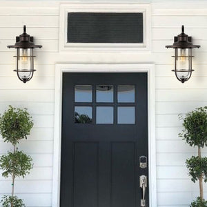 Westfield 1-Light Iron/Seeded Glass Rustic Industrial Cage LED Outdoor Sconce