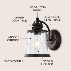 Marais Iron/Seeded Glass Vintage Rustic LED Outdoor Sconce