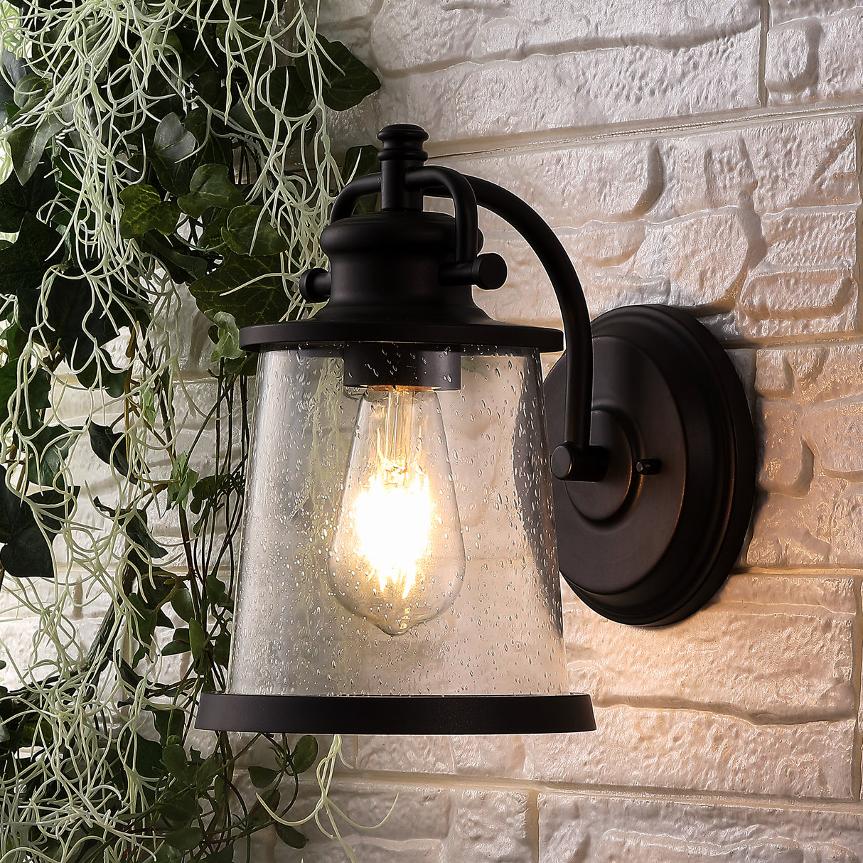 Marais Iron/Seeded Glass Vintage Rustic LED Outdoor Sconce