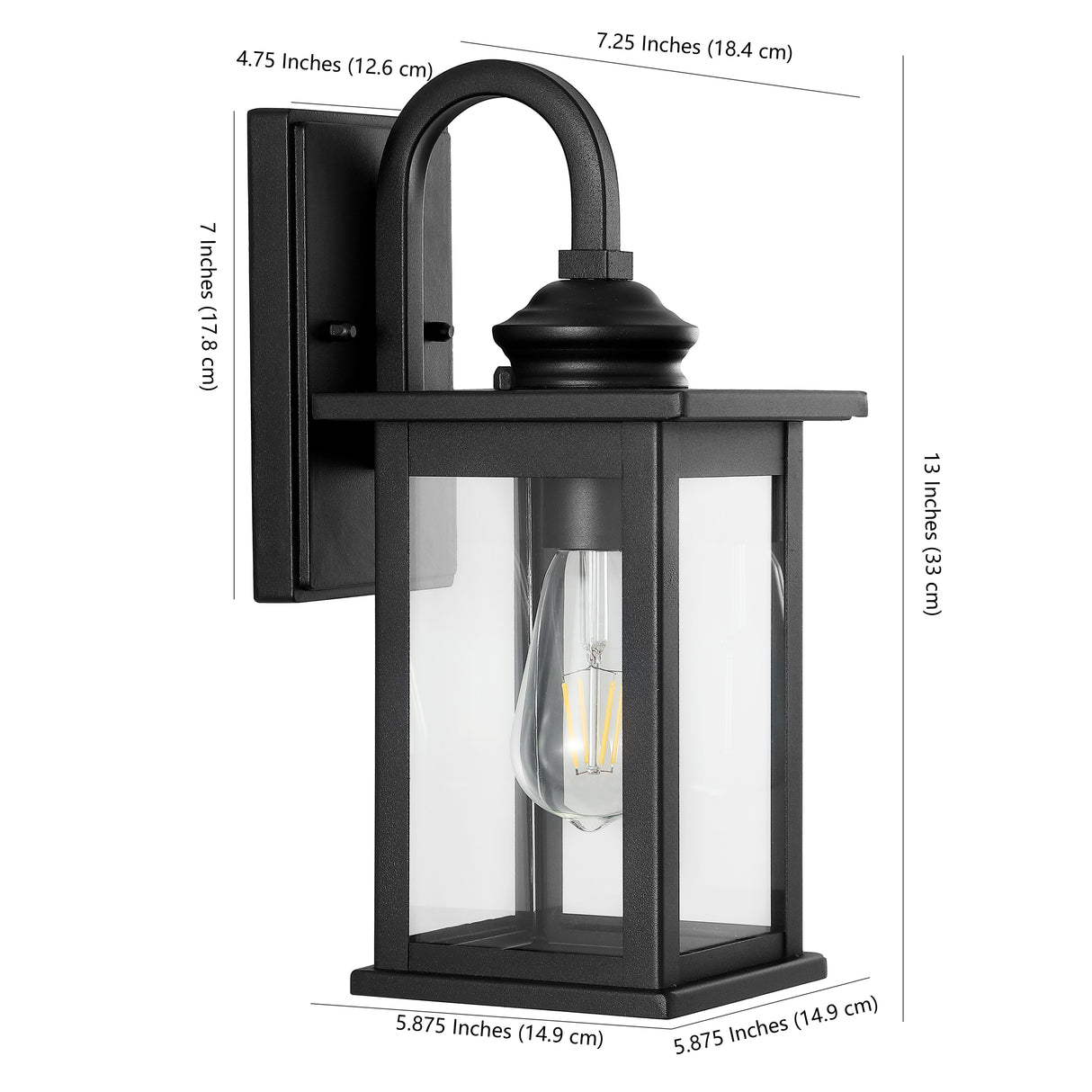Cary 1-Light Iron/Glass Traditional Modern Lantern LED Outdoor Sconce