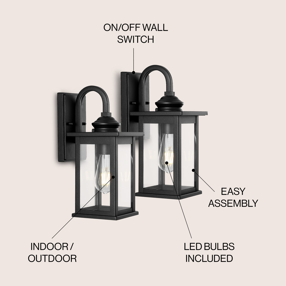 Cary 1-Light Iron/Glass Traditional Modern Lantern LED Outdoor Sconce
