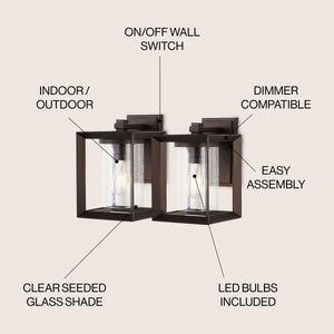 Vaughn 1-Light Iron/Glass Modern Rustic Cube LED Outdoor Sconce