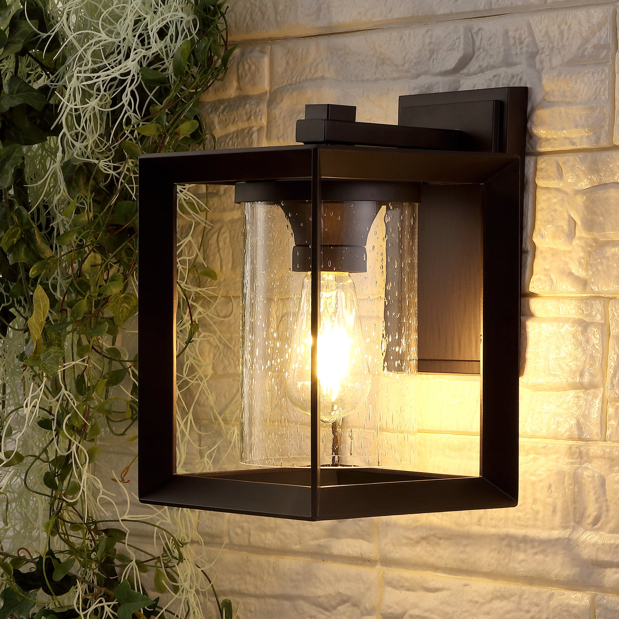 Vaughn 1-Light Iron/Glass Modern Rustic Cube LED Outdoor Sconce