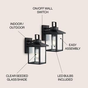 Bungalow 1-Light Iron/Seeded Glass Rustic Traditional Lantern LED Outdoor Sconce