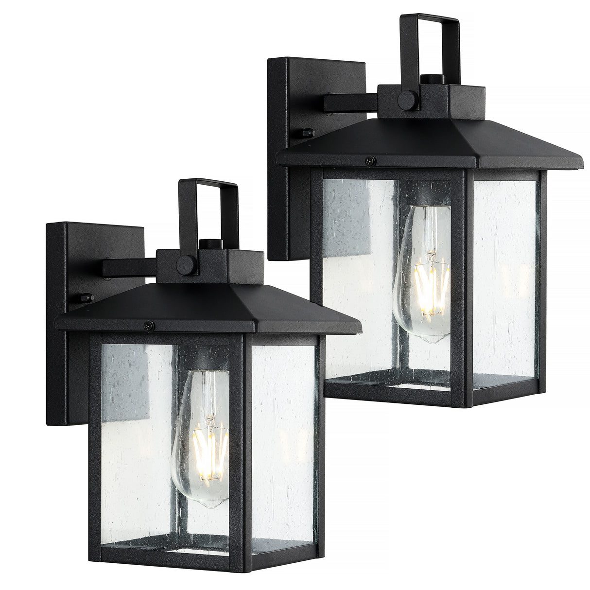 Bungalow-1-Light-Iron/Seeded-Glass-Rustic-Traditional-Lantern-LED-Outdoor-Sconce-Outdoor-Lighting