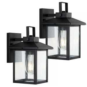 Bungalow-1-Light-Iron/Seeded-Glass-Rustic-Traditional-Lantern-LED-Outdoor-Sconce-Outdoor-Lighting