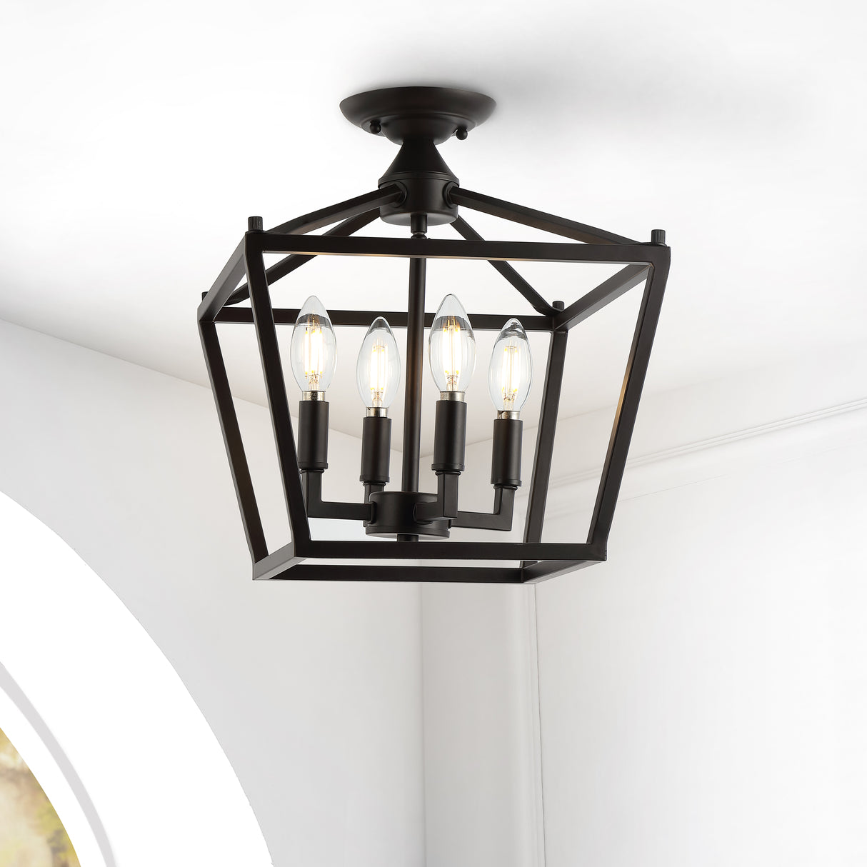 Plains 4-Light Iron Modern Farmhouse Pagoda LED Semi Flush Mount Lantern
