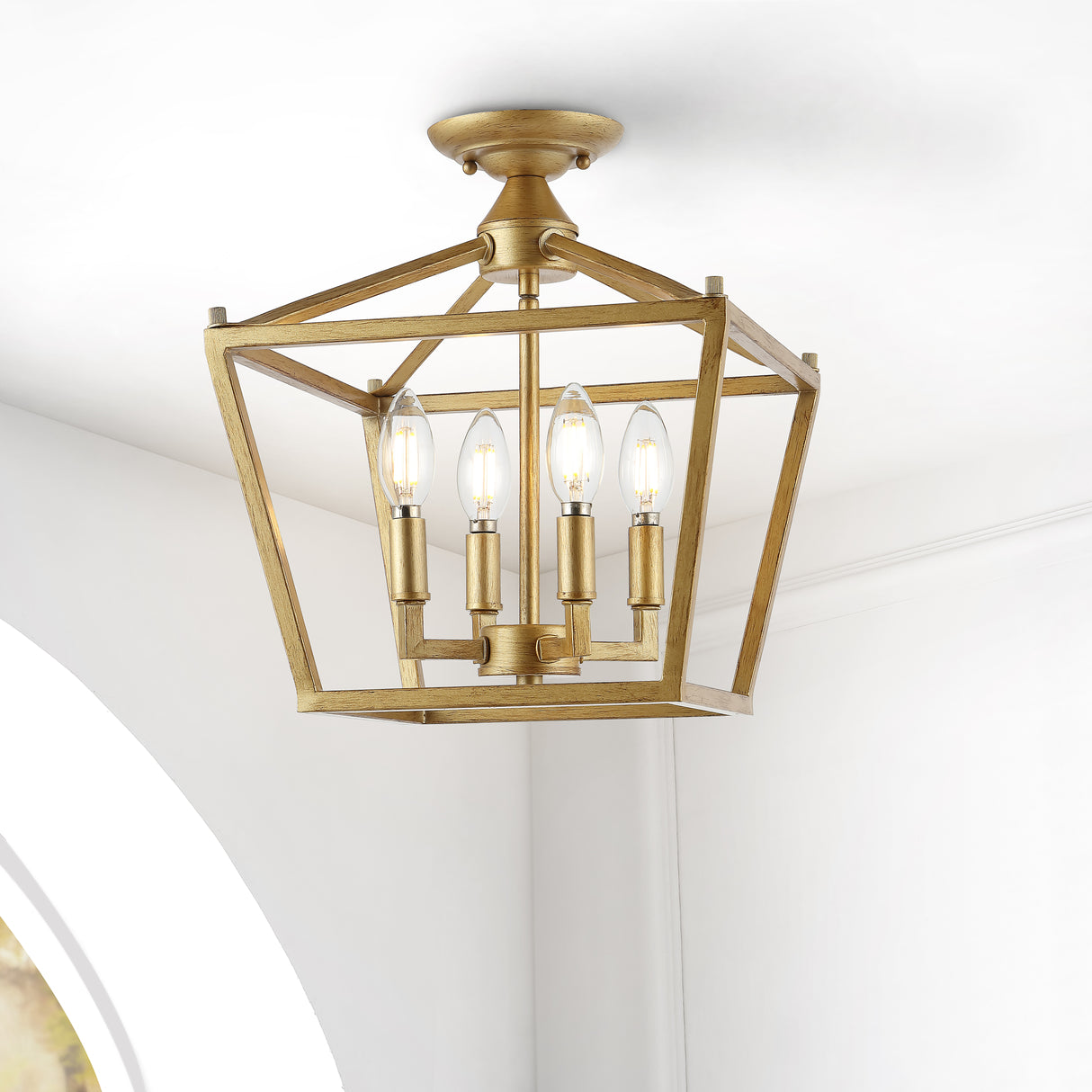 Plains 4-Light Iron Modern Farmhouse Pagoda LED Semi Flush Mount Lantern