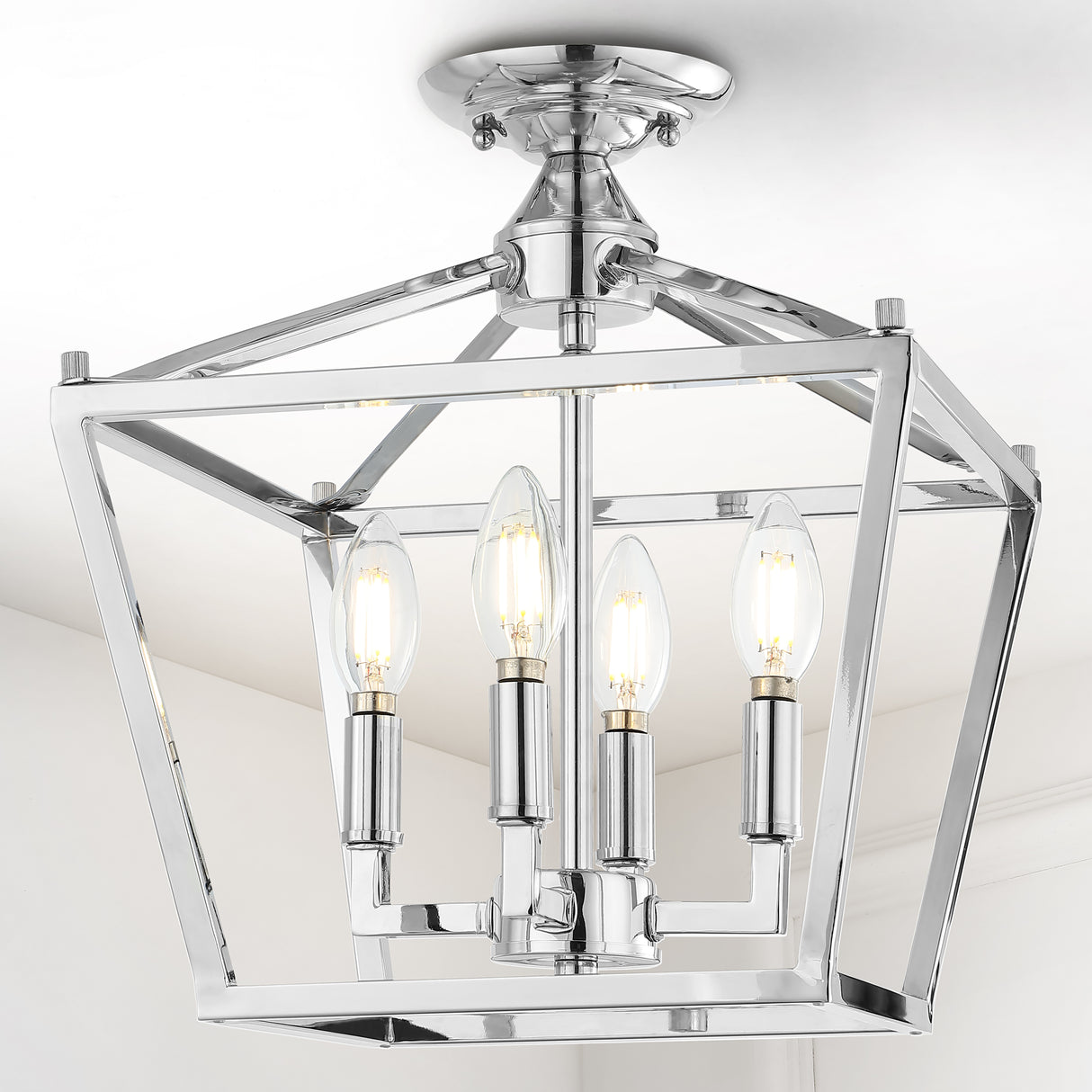 Plains 4-Light Iron Modern Farmhouse Pagoda LED Semi Flush Mount Lantern