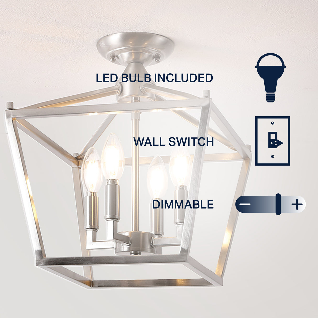 Plains 4-Light Iron Modern Farmhouse Pagoda LED Semi Flush Mount Lantern