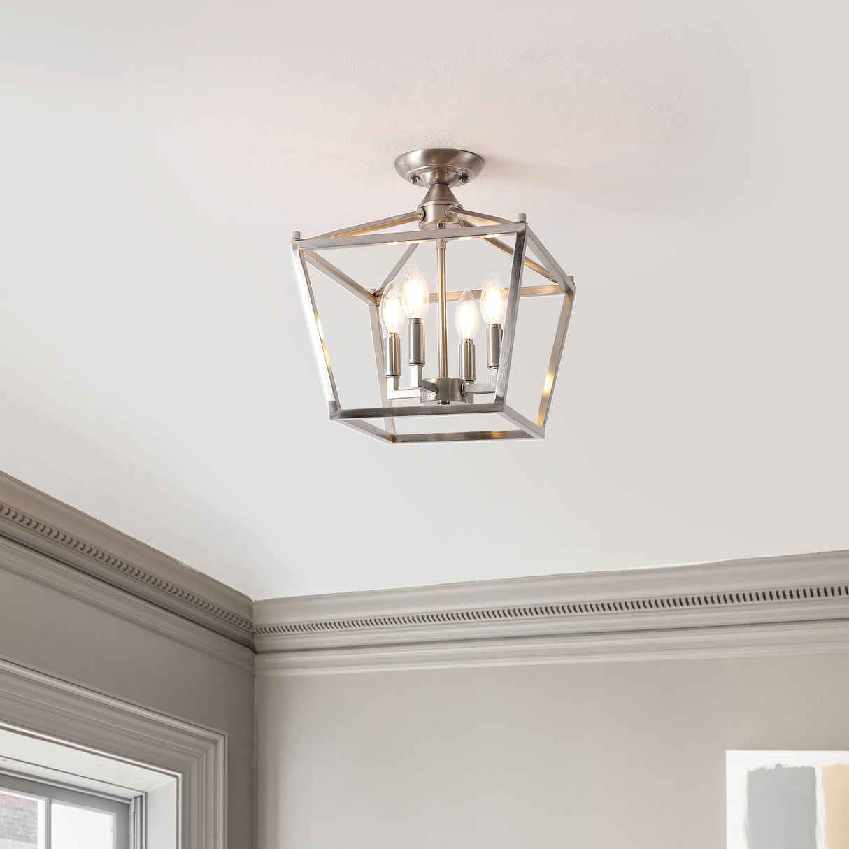 Plains 4-Light Iron Modern Farmhouse Pagoda LED Semi Flush Mount Lantern