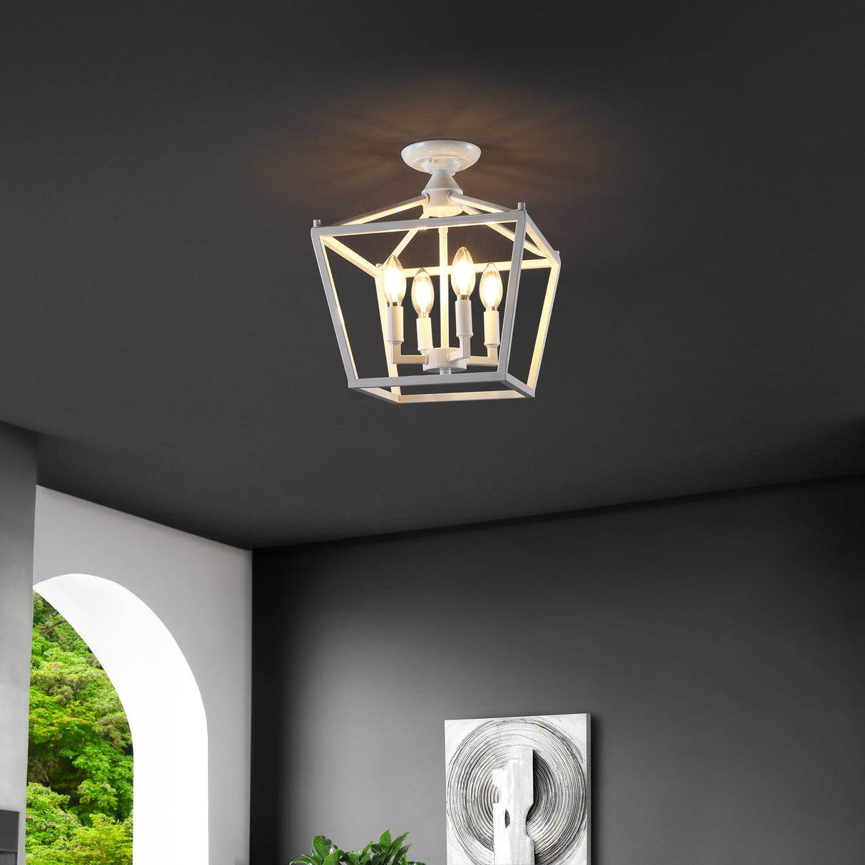 Plains 4-Light Iron Modern Farmhouse Pagoda LED Semi Flush Mount Lantern