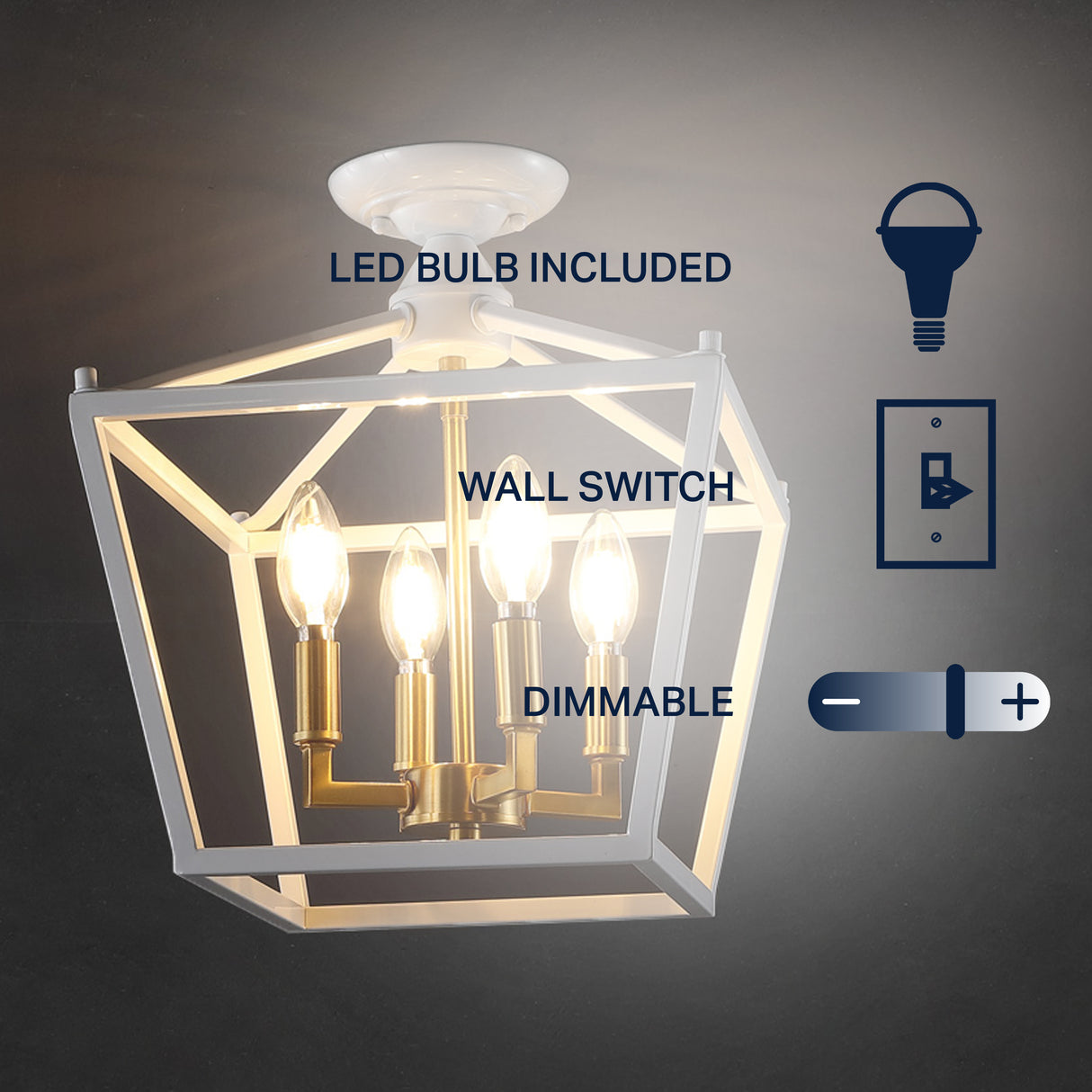 Plains 4-Light Iron Modern Farmhouse Pagoda LED Semi Flush Mount Lantern