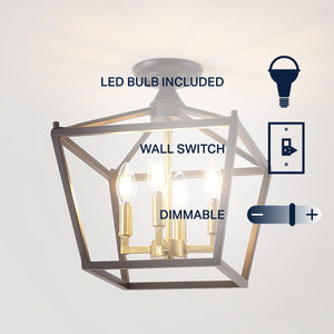 Plains 4-Light Iron Modern Farmhouse Pagoda LED Semi Flush Mount Lantern