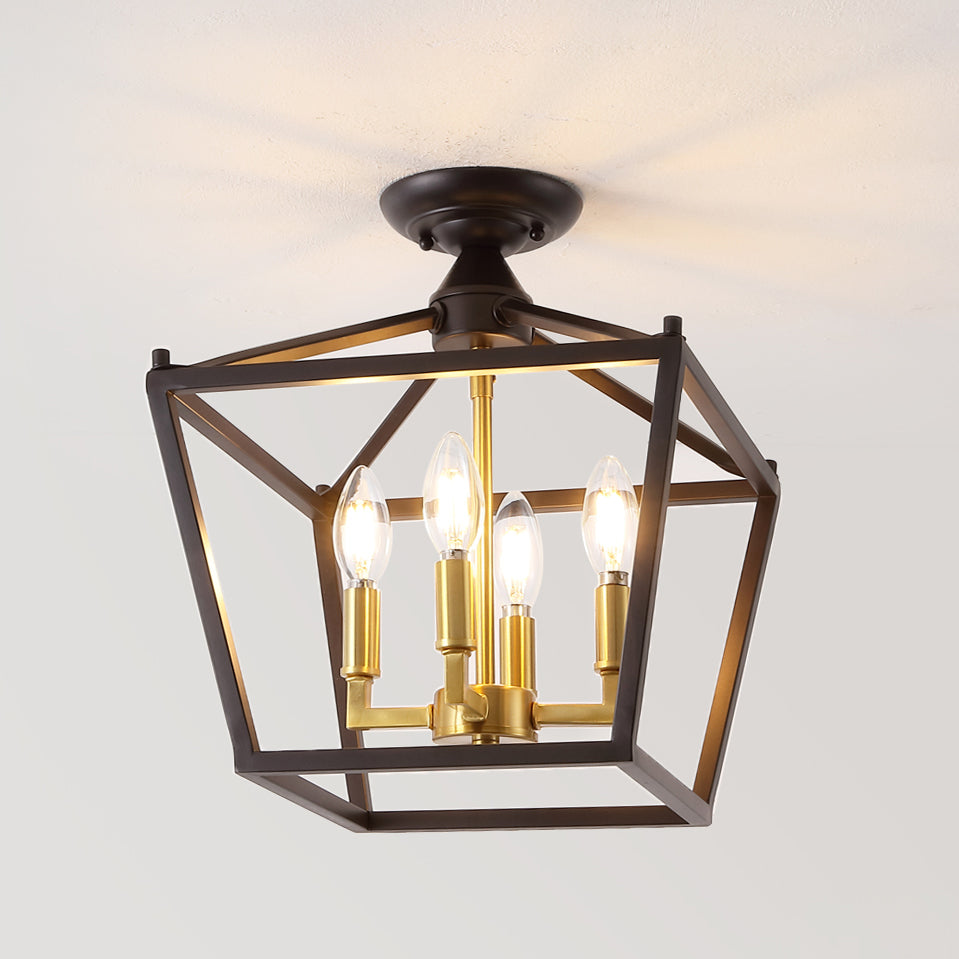 Plains 4-Light Iron Modern Farmhouse Pagoda LED Semi Flush Mount Lantern